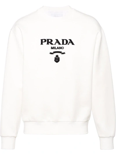 Shop Prada Chenille-logo Sweatshirt In White