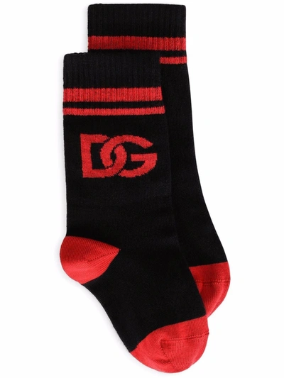 Shop Dolce & Gabbana Intarsia-knit Logo Socks In S9000 Combined Colour