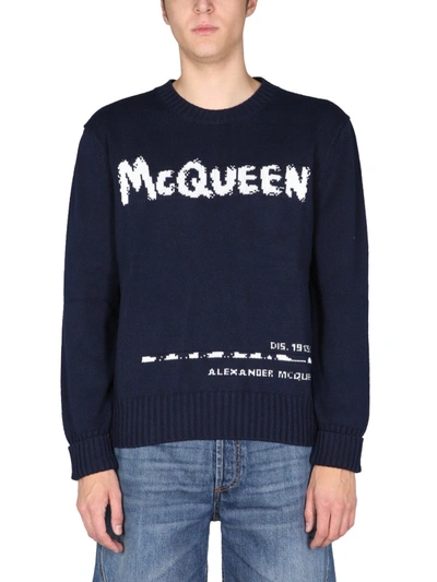Shop Alexander Mcqueen Crew Neck Sweater In Blue