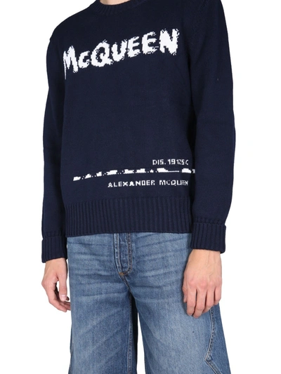 Shop Alexander Mcqueen Crew Neck Sweater In Blue