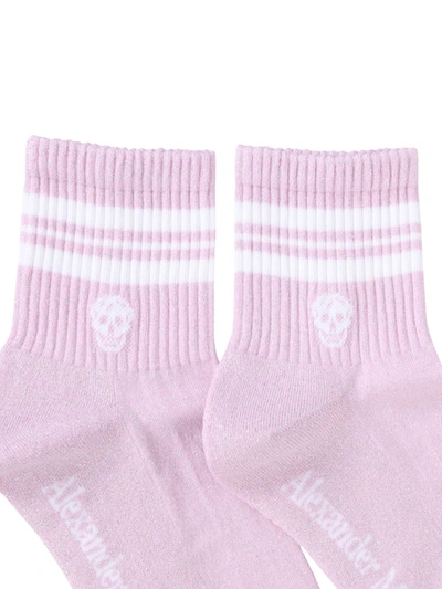 Shop Alexander Mcqueen Socks With Sporty Stripes And Skull In Pink