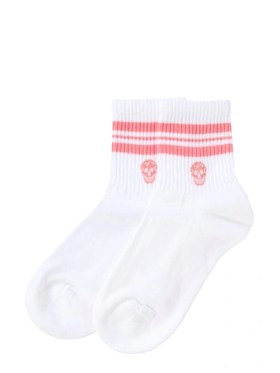 Shop Alexander Mcqueen Socks With Sporty Stripes And Skull In White