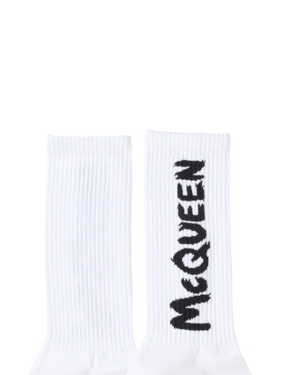 Shop Alexander Mcqueen Socks With Graffiti Logo In White