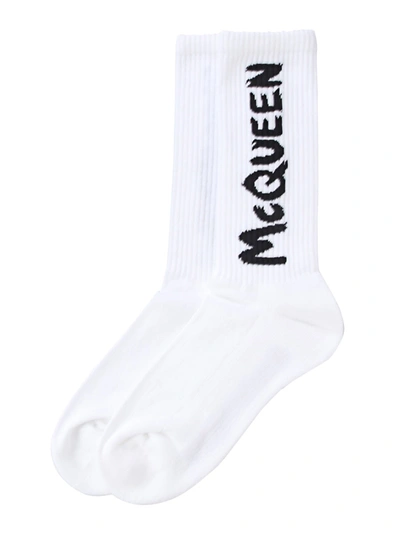 Shop Alexander Mcqueen Socks With Graffiti Logo In White