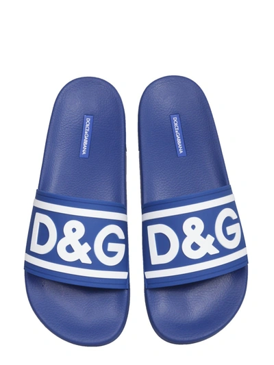 Shop Dolce & Gabbana Slide Sandals With Logo In Blue