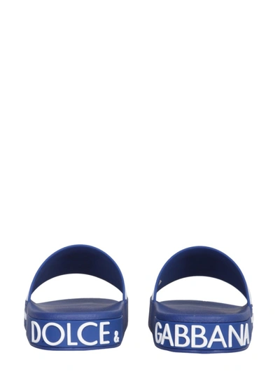 Shop Dolce & Gabbana Slide Sandals With Logo In Blue