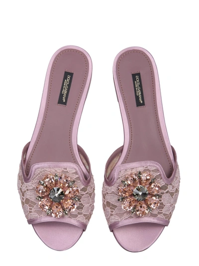 Shop Dolce & Gabbana Lace Slippers In Powder