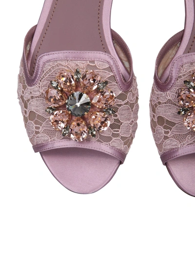 Shop Dolce & Gabbana Lace Slippers In Powder