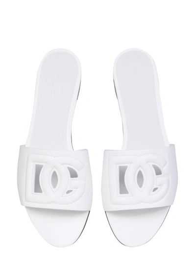 Shop Dolce & Gabbana Slide Sandals With Logo In White