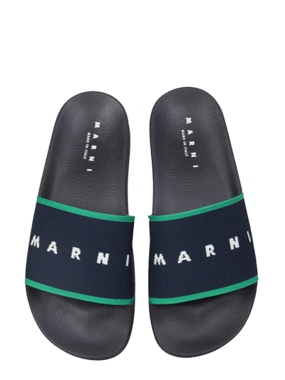 Shop Marni Slide Sandals With Logo In Blue