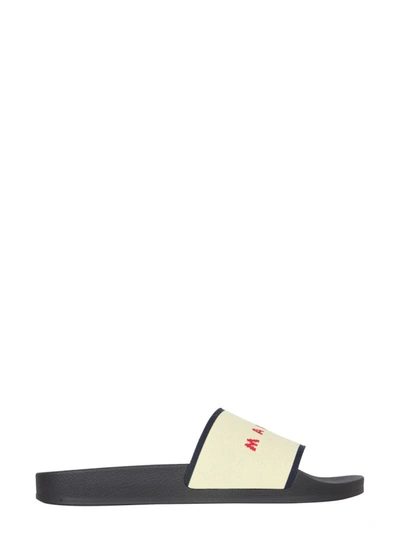 Marni Beige And Black Slippers In Powder