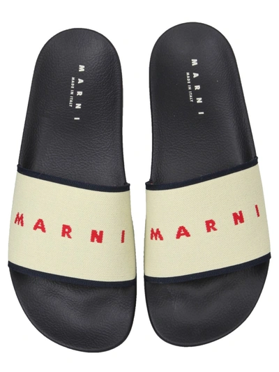Shop Marni Slide Sandals With Logo In Powder