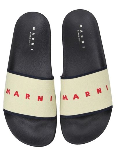 Marni Beige And Black Slippers In Powder