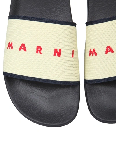 Marni Beige And Black Slippers In Powder