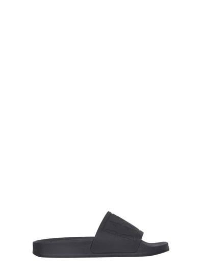 Shop Mm6 Maison Margiela Slide Sandals With Logo In Black
