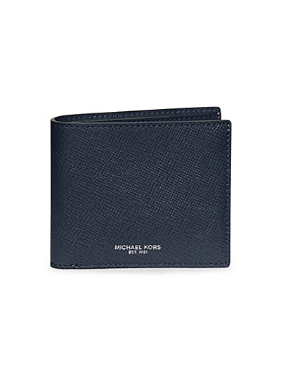 Shop Michael Kors Embossed Leather Billfold Wallet In Dark Blue