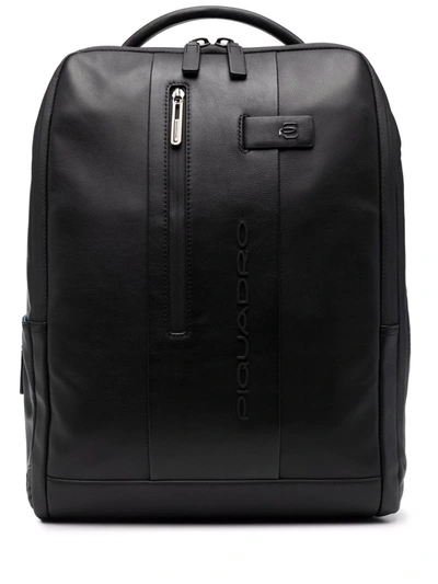 Piquadro Leather Rectangle Back Pack In Schwarz