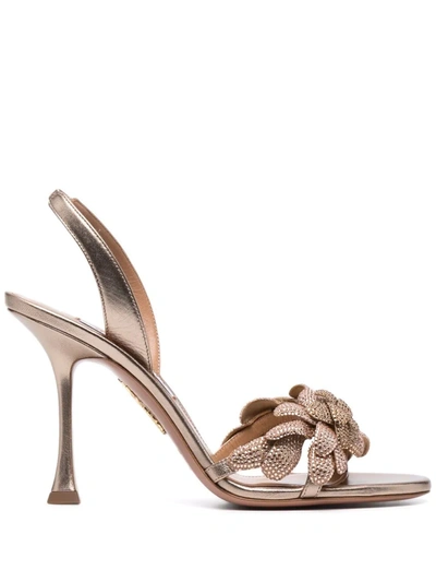 Aquazzura Galactic Flower 95 Crystal-embellished Leather Heeled Sandals In Brown
