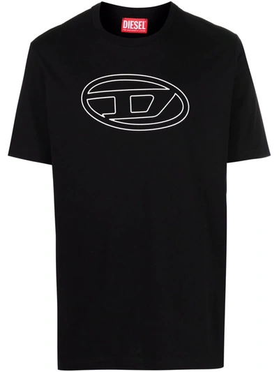Shop Diesel T-just-bigoval Cotton T-shirt In Schwarz