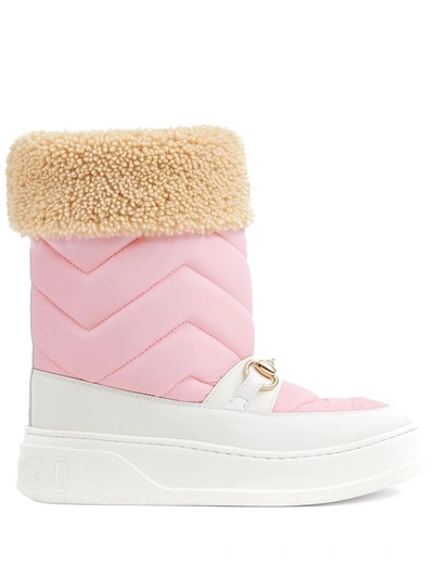 Shop Gucci Horsebit Chevron-quilted Boots In Weiss