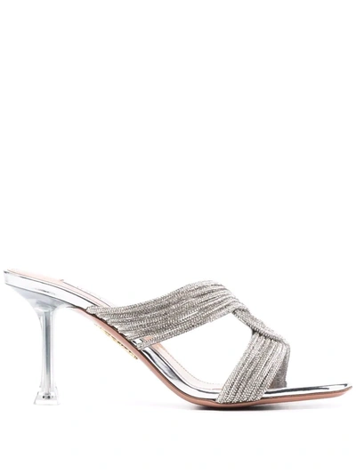 Shop Aquazzura Woven-detail High-heel Mules In Grau