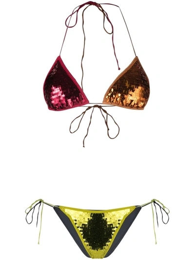 Shop Oseree Microkini Sequin Bikini Set In Gelb