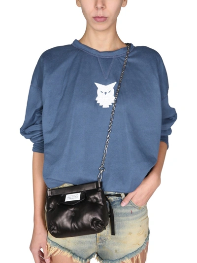 Shop Maison Margiela Sweater With Embroidered "owl" In Blue