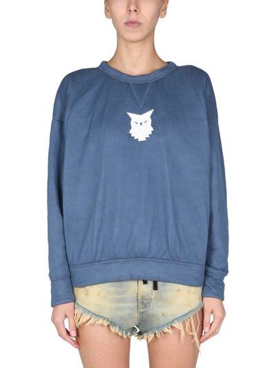 Shop Maison Margiela Sweater With Embroidered "owl" In Blue