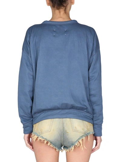 Shop Maison Margiela Sweater With Embroidered "owl" In Blue