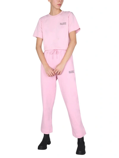 Shop Ganni T-shirt With Embroidered Logo In Pink