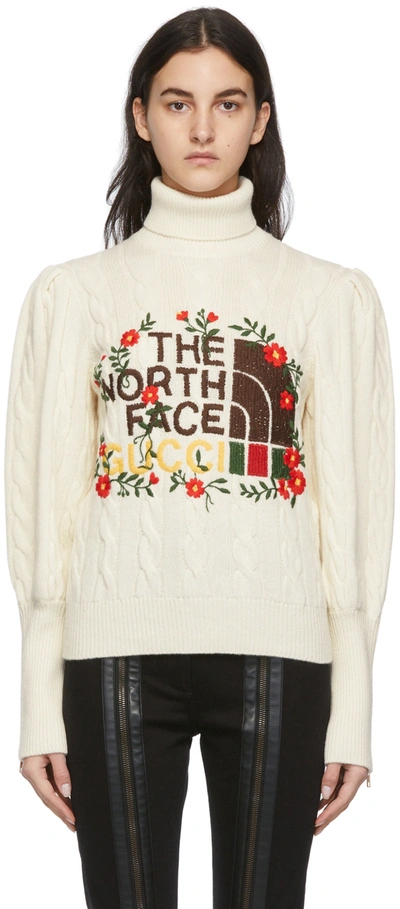 Shop Gucci Off-white The North Face Edition Wool Turtleneck In 9791 Ivory/mix