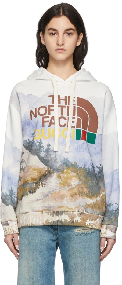 Shop Gucci Multicolor The North Face Edition Graphic Hoodie In 3466 Dark Green/ivor