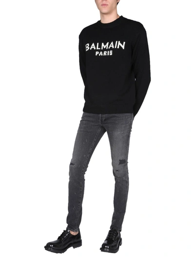 Shop Balmain Sweater With Logo Inlay In Black