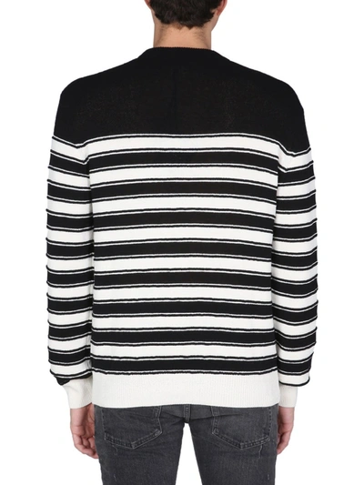 Balmain Striped Knit Wool Blend Sweater W/ Badge In Multicolour