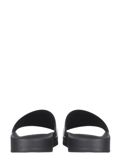 Shop Moschino Slide Sandals In Black