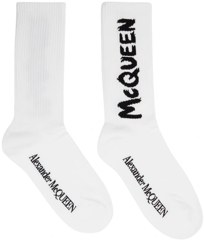 Shop Alexander Mcqueen White Graffiti Socks In 9060 White/black