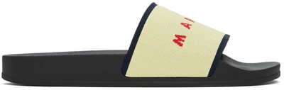 Shop Marni Beige & Navy Stretch Logo Jacquard Sandals In Zo101 Ecru+blublack+