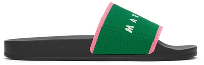 Shop Marni Green & Pink Stretch Logo Jacquard Sandals In Zo102 Garden Green+f