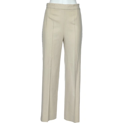 Pre-owned Chloé Cream Wool Side Trim Detail Parallel Trousers M In Beige