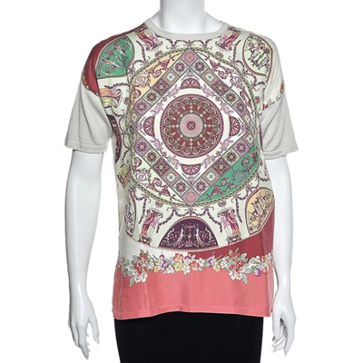 Pre-owned Etro Multicolored Printed Silk & Cotton Knit Short Sleeve T-shirt S