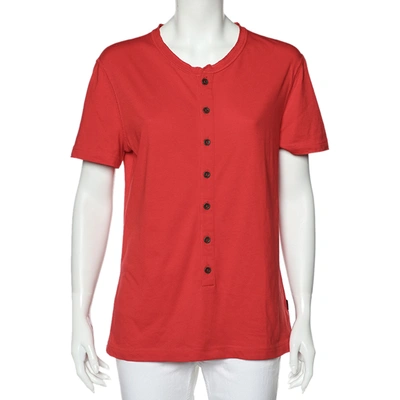 Pre-owned Just Cavalli Red Cotton Knit Logo Embroidered Button Front T-shirt L