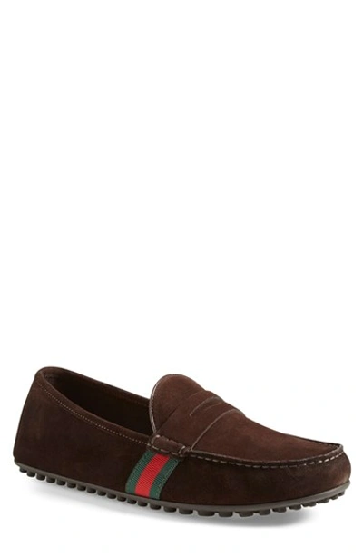 Gucci Webbing-trimmed Suede Driving Shoes In Cocoa