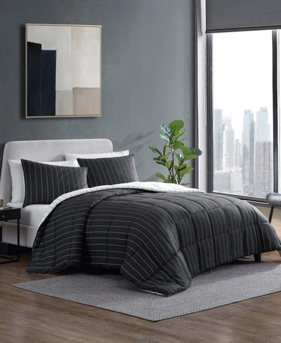 Shop Kenneth Cole New York Harrington Pinstripe Comforter Set, King Bedding In Black