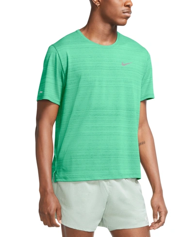 Shop Nike Men's Dri-fit Miler T-shirt In Green Glow