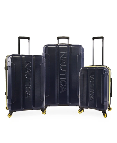 Shop Nautica Maker Collection 3pc Hardside Luggage Set In Navy/yellow