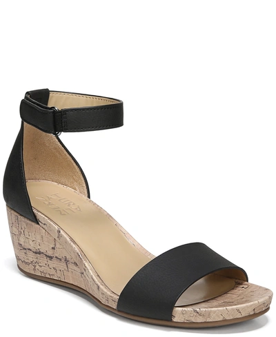 Shop Naturalizer Areda Ankle Strap Wedge Sandals In Black Faux Leather