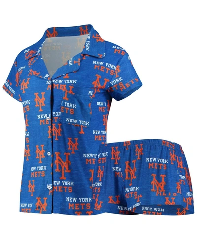 Shop Concepts Sport Women's Royal New York Mets Zest Allover Print Button-up Shirt And Shorts Sleep Set
