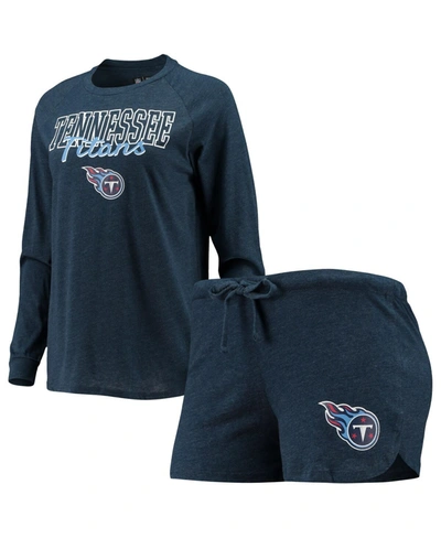 Shop Concepts Sport Women's Navy Tennessee Titans Meter Knit Long Sleeve Raglan Top And Shorts Sleep Set