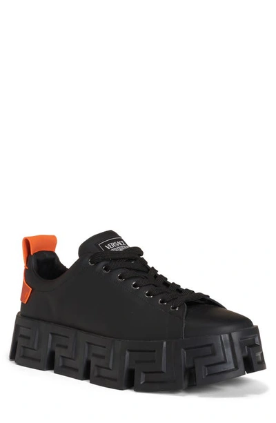 Shop Versace Greca Labyrinth Sneaker In Black Neon Orange Black