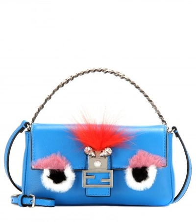 Fendi 'monster' Genuine Rabbit Fur & Genuine Fox Fur Micro Baguette - Blue